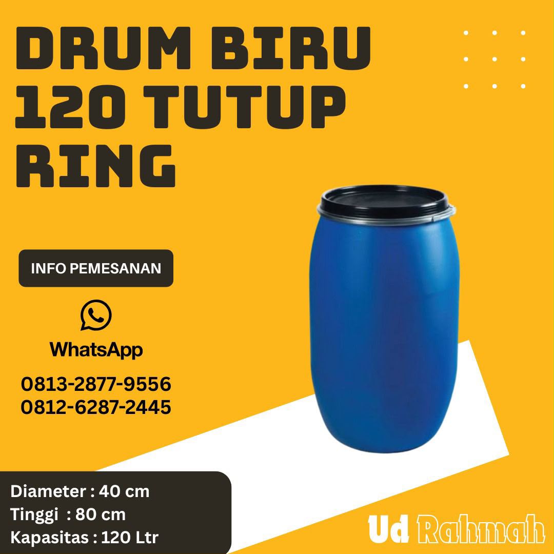 Drum Plastik Biru 120 L Tutup Ring