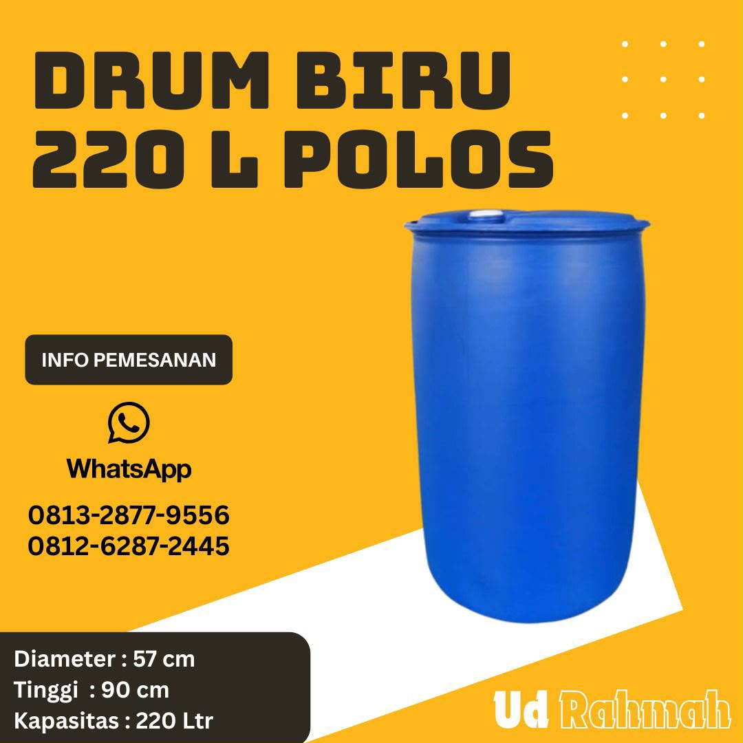 Drum Plastik Biru 220 L Polos