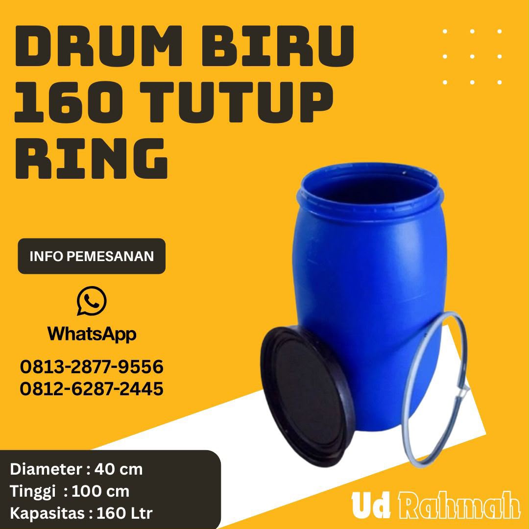 Drum Plastik Biru 160 L Tutup Ring