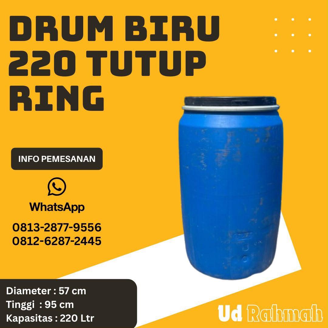 Drum Plastik Biru 220 L Tutup Ring